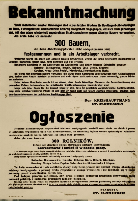 Ogłoszenie o ukaraniu rolników, którzy nie wywiązali się z postanowień kontyngentowych, bd. [ze zbiorów Muzeum „Pod Zegarem” w Lublinie]. 
