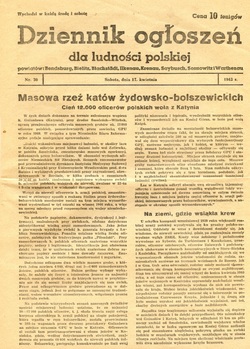 Dziennik Ogłoszeń dla ludności polskiej Nr. 30 sobota 17 kwietnia 1943 r