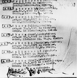Lista mieszkańców Michniowa, którą posługiwali się Niemcy w czasie akcji pacyfikacyjnej 12 VII 1943 r. [ze zbiorów IPN]