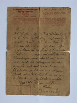 List z KL Gross Rosen z dnia 21 III 1942 r. Wincentego Sołkiewicza do Stanisławy Sołkiewicz zamieszkałej w Suchedniowie [ze zbiorów Mauzoleum w Michniowie]