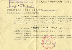 Dokument  O pozbawieniu własności ziemskiej  – wystawiony na Leona Dąbrowskiego byłego właściciela majątku Zborowo g. Dopiewo pow. Poznań  z dnia 2.10.1945r.