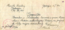 Dokument Przepustka 1945r. -wystawiony na nazwisko Marianna Olszewska Jędrzejów  1.II. 1945r