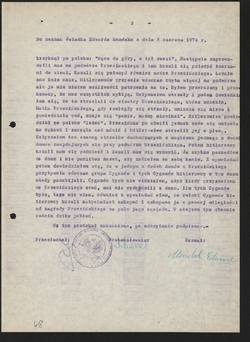 Protokół przesłuchania Edwarda Mendaka, świadka rozstrzelania romskiej rodziny we Wzdole Rządowym jesienią 1943 r., Kielce, 27 V 1974 r. [ze zbiorów IPN].