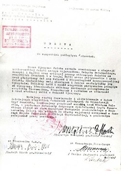 Fotokopia odezwy do członków organizacji Gryf Pomorski mówiąca o jej rozwiązaniu, Wejherowo, 25 III 1945 r. [ze zbiorów Mauzoleum w Michniowie]