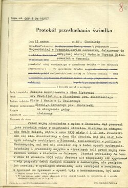 Protokół przesłuchania świadka Rozalii Karniszewskiej, Chodzież, 23 III 1968 r. [ze zbiorów IPN]